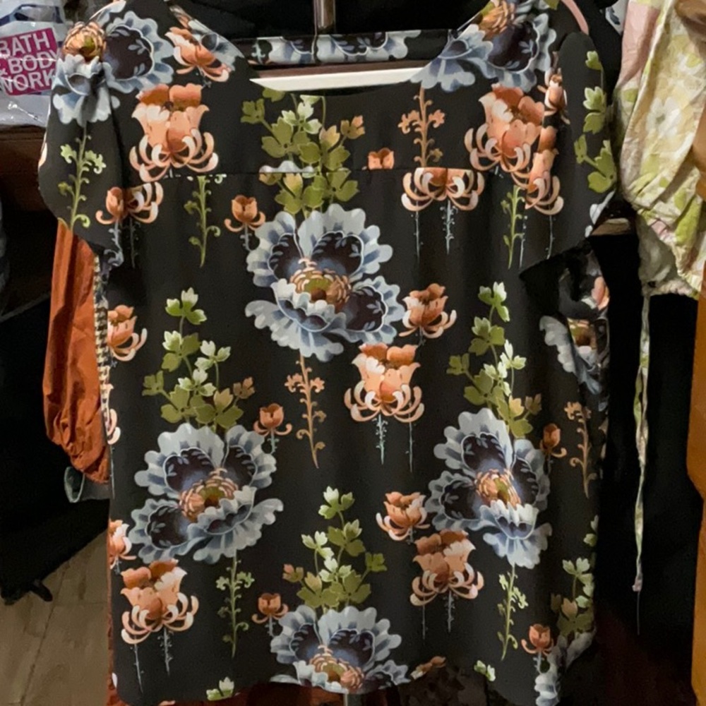 Loft gray floral blouse